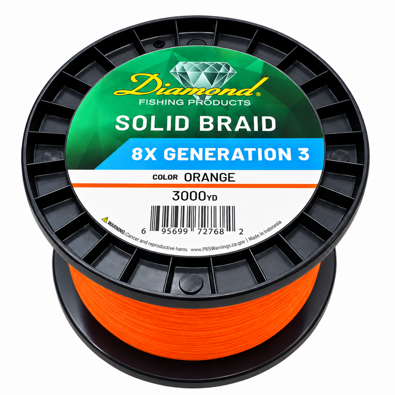 Load image into Gallery viewer, Diamond Braid 8X Generation 3 solid braid orange 3000 yard spool
