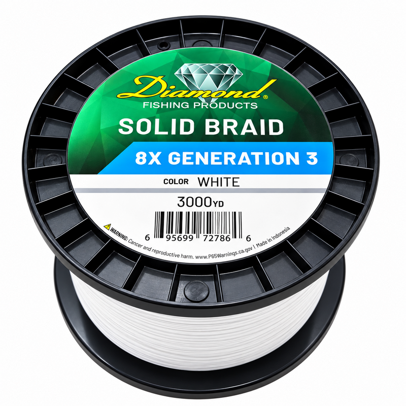 Load image into Gallery viewer, Diamond Braid 8X Generation 3 solid braid white 3000 yard spool
