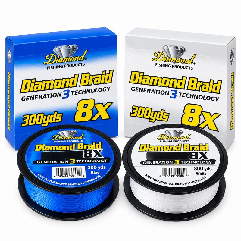 Load image into Gallery viewer, Diamond Braid Generation 3 8X 300 yard braided fishing line in blue and white
