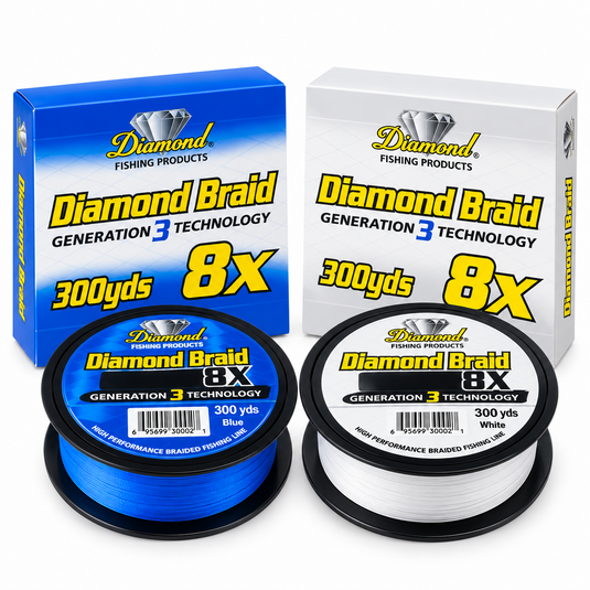 Diamond Braid Generation 3 8X 300 yard braided fishing line in blue and white