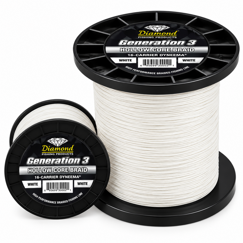 Load image into Gallery viewer, Diamond Generation 3 Hollow Core Braid 16-carrier Dyneema white fishing line
