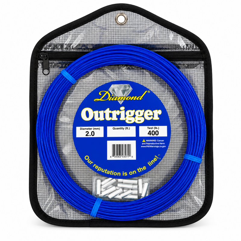 Load image into Gallery viewer, Diamond Outrigger Line Kit 400 lb blue outrigger line with crimps
