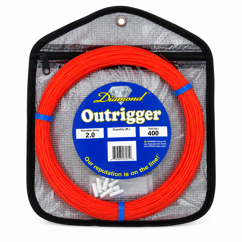 Load image into Gallery viewer, Diamond Outrigger Line Kit 400 lb red outrigger line with crimps
