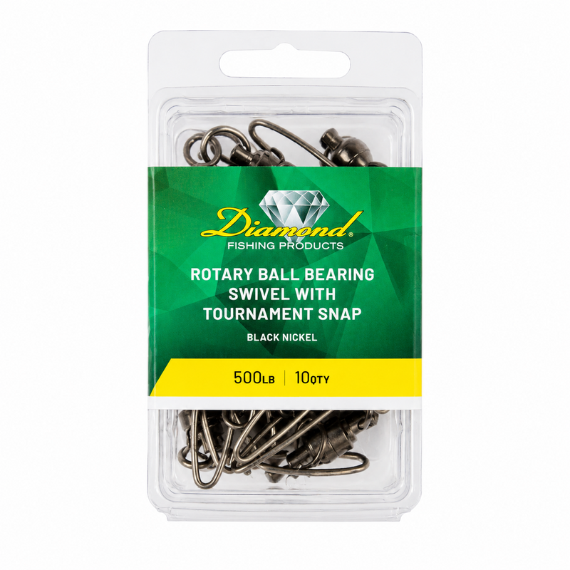 Load image into Gallery viewer, Diamond Rotary Ball Bearing Swivel with Tournament Snap, black nickel, 500 lb, 10 pack
