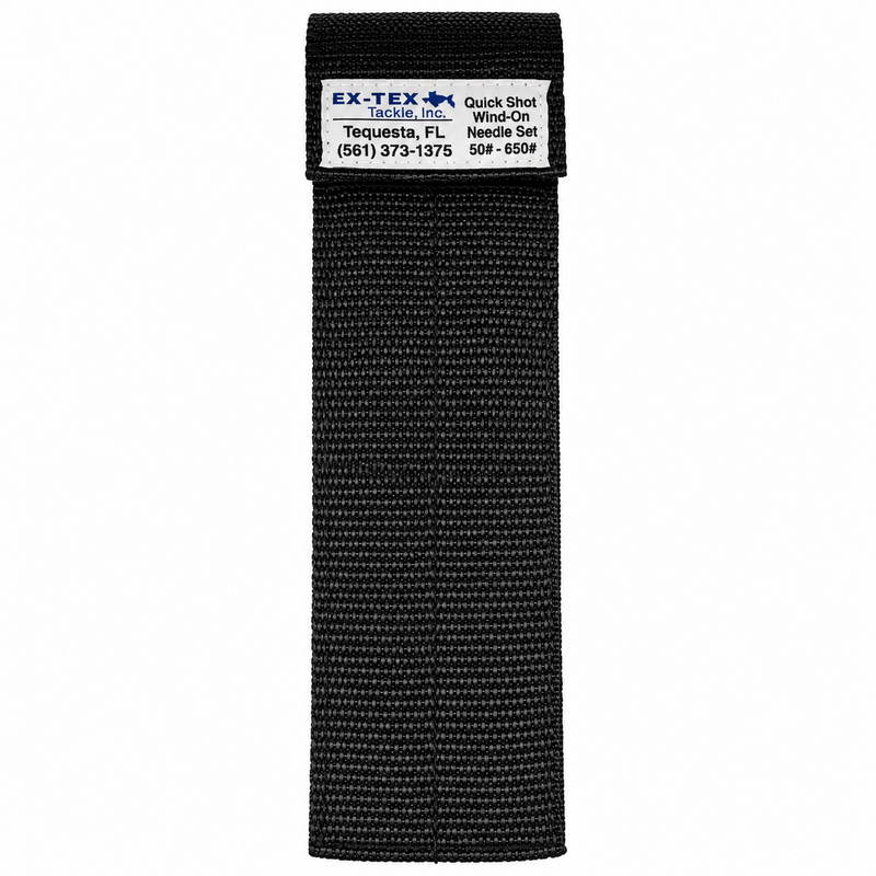 Load image into Gallery viewer, EX-TEX Quick Shot Wind-On Needle Set for 50–650 lb fishing line in a closed black protective sleeve with EX-TEX logo.
