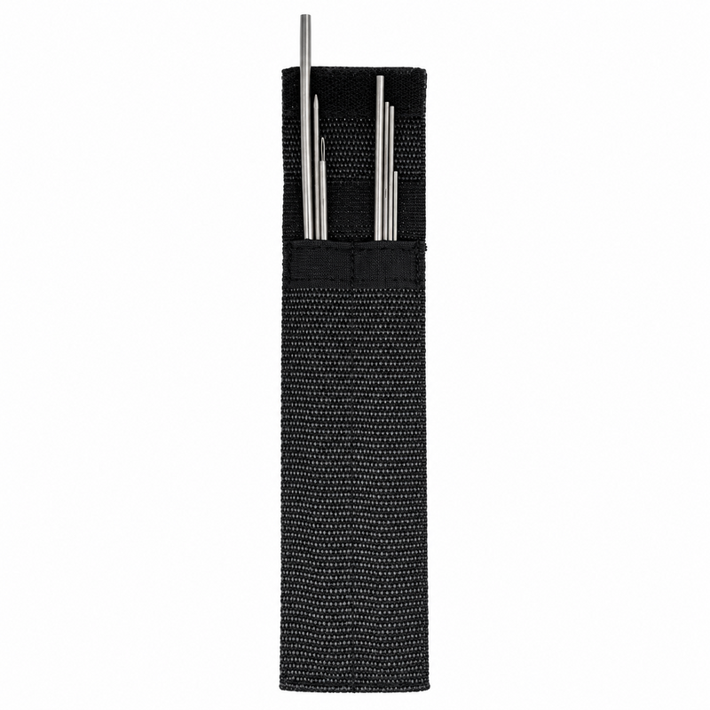 Load image into Gallery viewer, EX-TEX Quick Shot Wind-On Needle Set with assorted metal rigging needles displayed in an open black protective storage sleeve.
