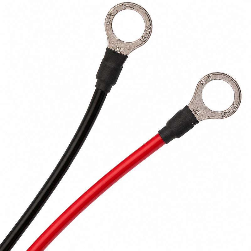 Load image into Gallery viewer, Fathom Electric Corded Battery red and black power leads with ring terminals
