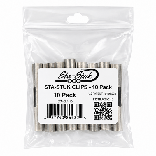 FUDO Sta-Stuk replacement clips, 10-pack, in original clear packaging with product label, for the Sta-Stuk offshore fishing hook system.