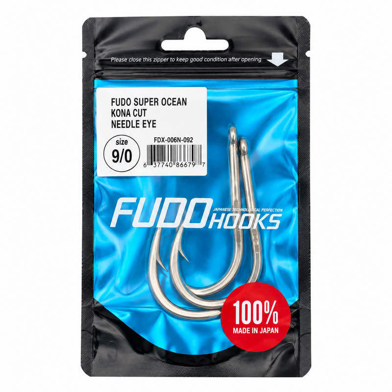 Load image into Gallery viewer, FUDO Super Ocean Kona Cut Needle Eye 9/0 offshore fishing hooks in original Japanese packaging

