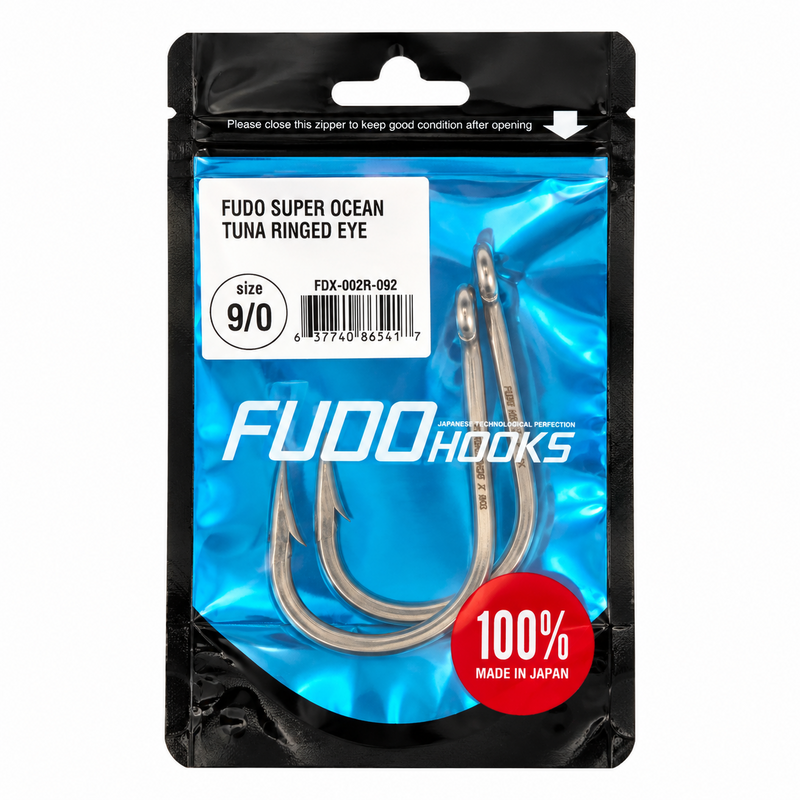 Load image into Gallery viewer, FUDO Super Ocean Tuna Ringed Eye 9/0 offshore fishing hooks in original Japanese packaging
