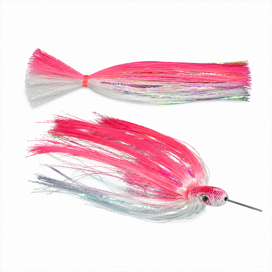Gulfstream Zoom Witch Pink/White mylar trolling lure with 3D eye — 1.5oz for sailfish and mahi