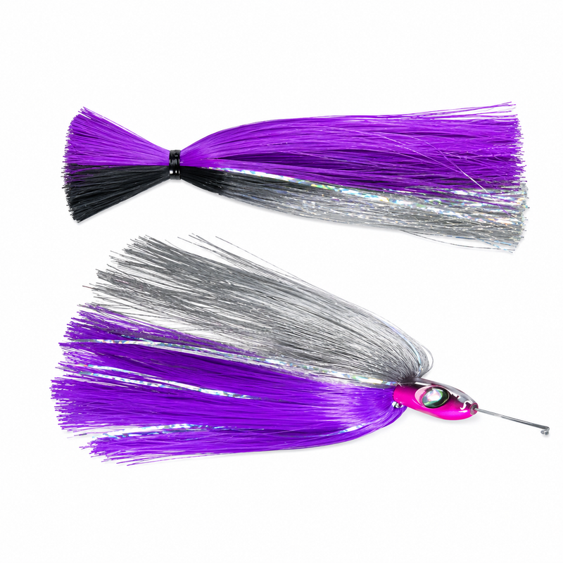 Load image into Gallery viewer, Gulfstream Zoom Witch Purple/Black mylar trolling lure with 3D eye — 1.5oz for wahoo and kingfish
