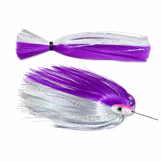 Gulfstream Zoom Witch Purple/White mylar trolling lure with 3D eye — 1.5oz for wahoo and sailfish