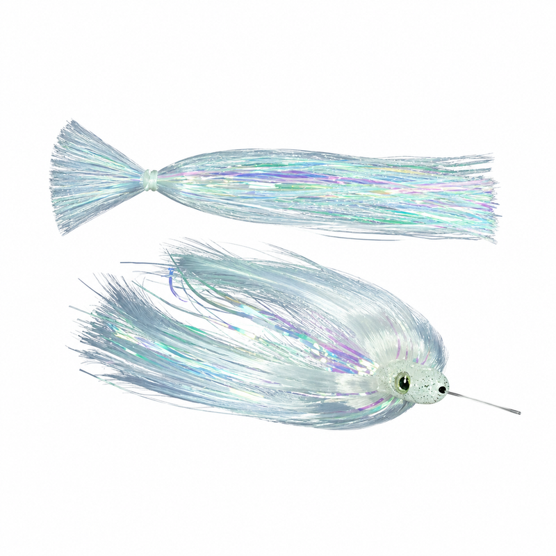 Load image into Gallery viewer, Gulfstream Zoom Witch White mylar trolling lure with 3D eye — 1.5oz for sailfish and mahi
