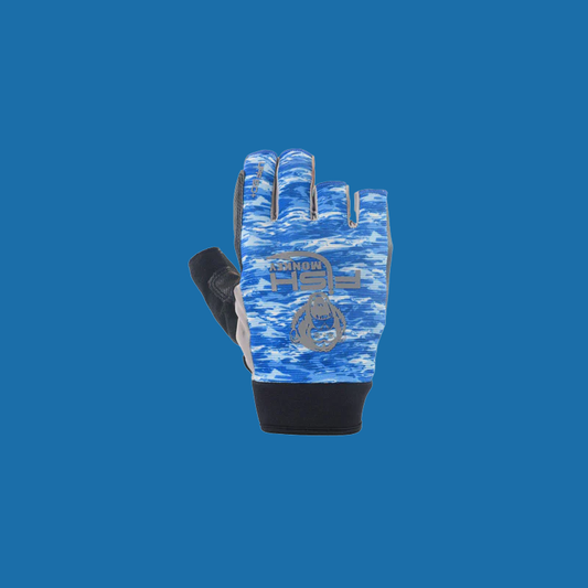 Fish Monkey - Half Finger Jigging Gloves - Blue Water Camo - The Crusher