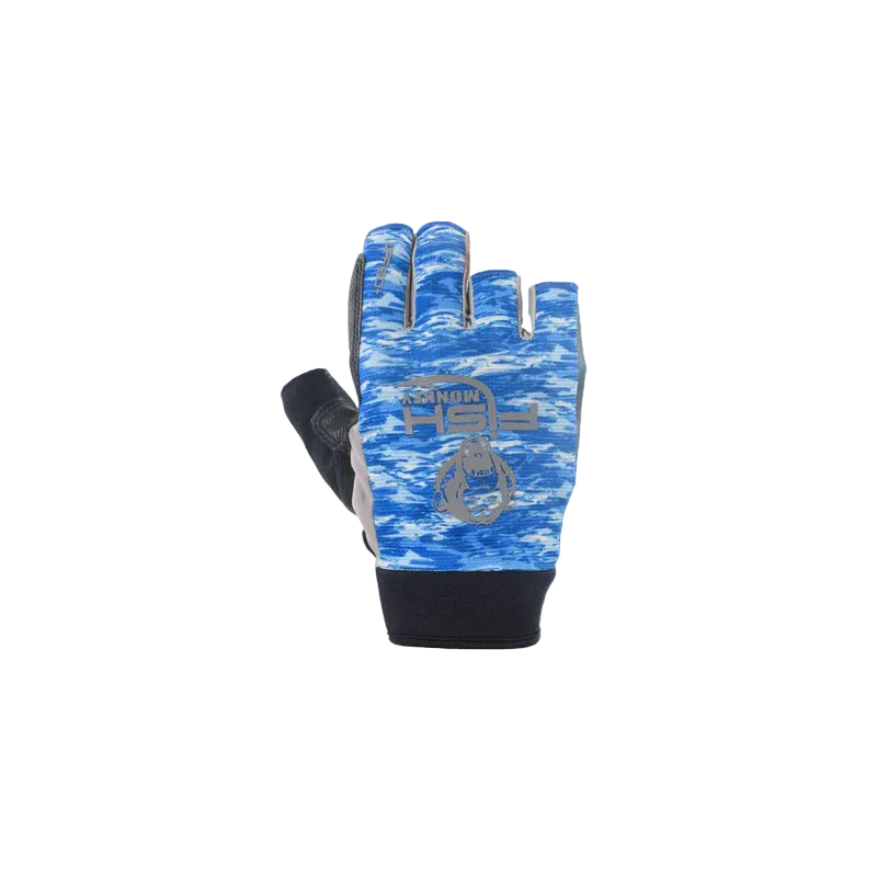 Load image into Gallery viewer, Fish Monkey Half Finger Jigging Gloves – Blue Water Camo – The Crusher
