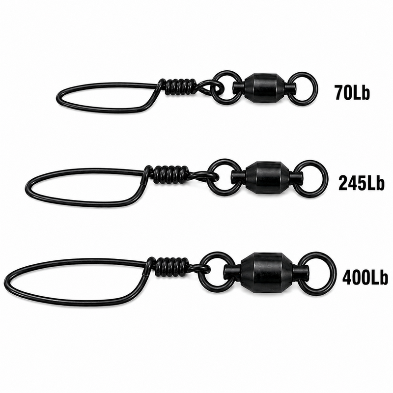 Load image into Gallery viewer, Heavy duty fishing snap swivels in 70 lb, 245 lb and 400 lb sizes
