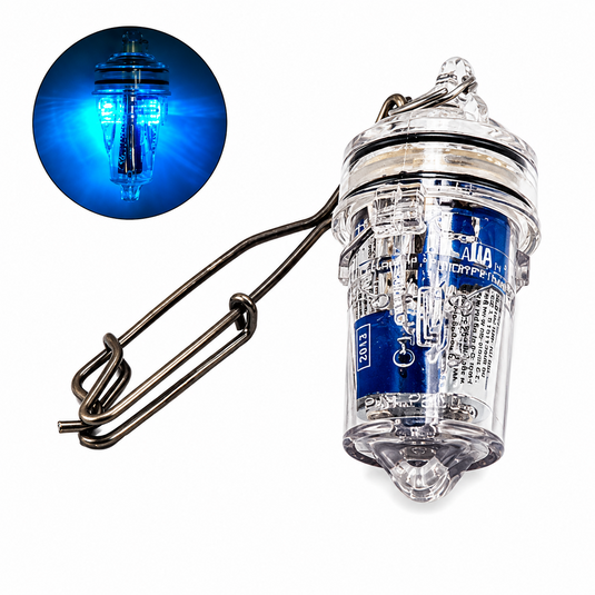 Lindgren-Pitman blue deep drop fishing light with stainless steel clip