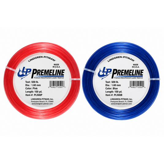 Lindgren-Pitman LP Premeline premium monofilament leader material in pink and blue