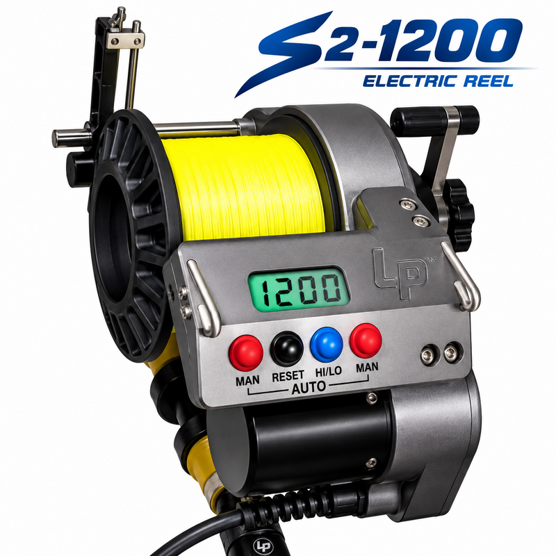 Load image into Gallery viewer, Lindgren-Pitman S2-1200 commercial electric reel for deep drop and swordfish fishing
