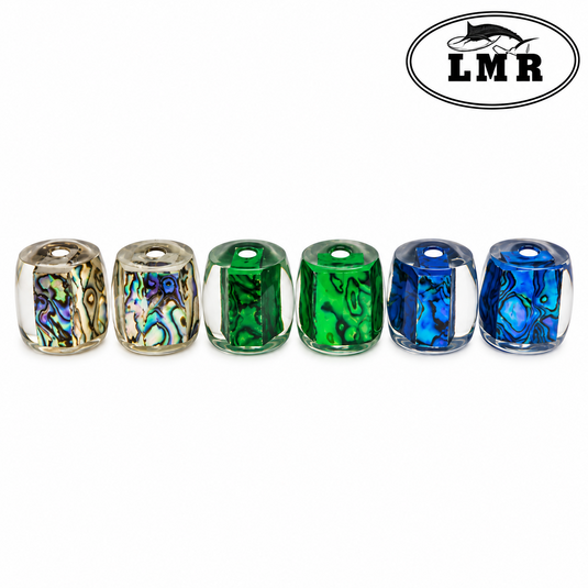 LMR Abalone Stop Balls in natural, green and blue for offshore fishing tackle and lure rigging