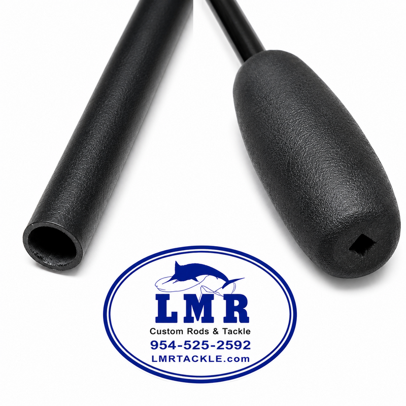 Load image into Gallery viewer, LMR Eye Baler close-up showing hollow tip and black handle for offshore bait rigging
