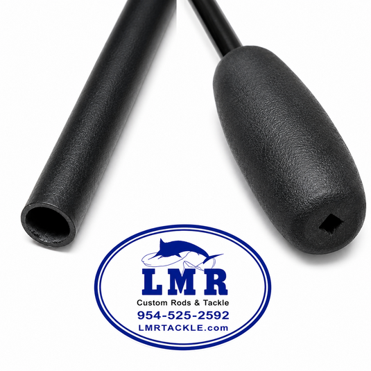 LMR Eye Baler close-up showing hollow tip and black handle for offshore bait rigging