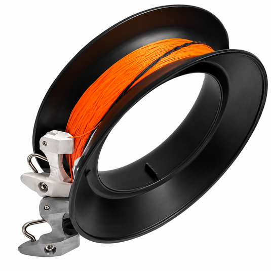 LMR kite fishing line setup with 80 lb orange braid and release clips
