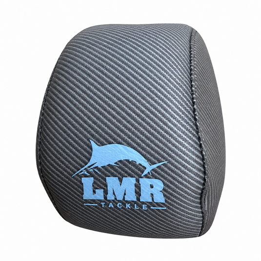 LMR Tackle protective electric reel cover with carbon fiber pattern and marlin logo