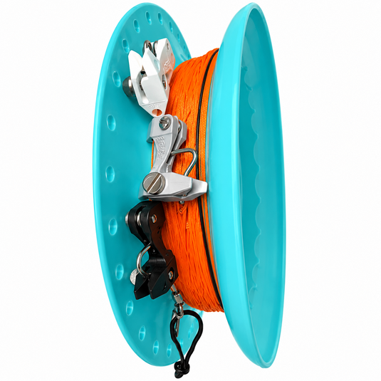 LMR three clip kite fishing setup with orange braid and release clips