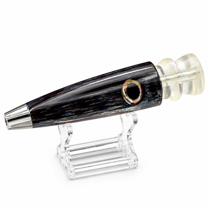 Load image into Gallery viewer, LMR Wahoo Trolling Dart black abalone lure head with abalone 
