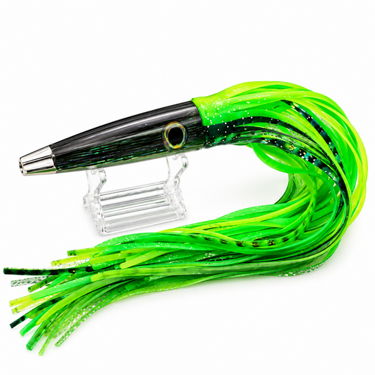 LMR Wahoo Trolling Dart Black Emerald Nuclear Green 5 oz with bright green and black skirts