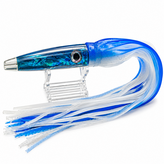 LMR Wahoo Trolling Dart Blue Abyss Blue Ice 5 oz with blue, white and clear skirts