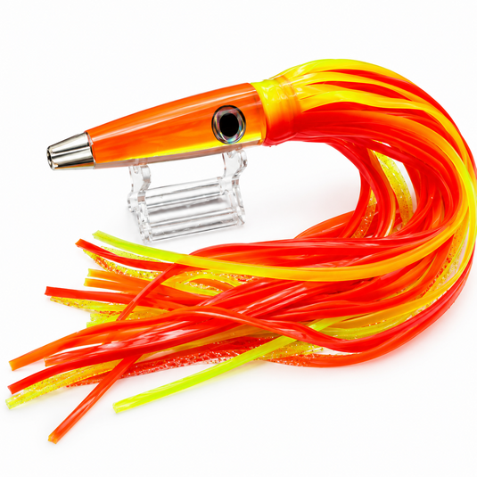 LMR Wahoo Trolling Dart Orange Crush rigged with Blue Ocean Manufacturing 43 neon orange and yellow skirt