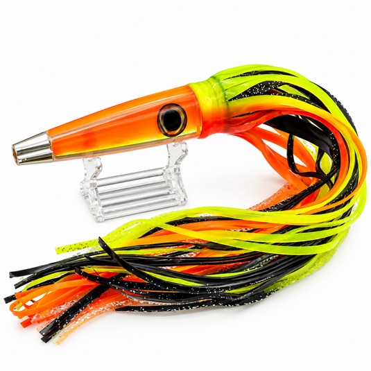 LMR Wahoo Trolling Dart Orange Crush Pumpkin Reaper 5 oz with orange, chartreuse and black Blue Ocean Manufacturing skirts
