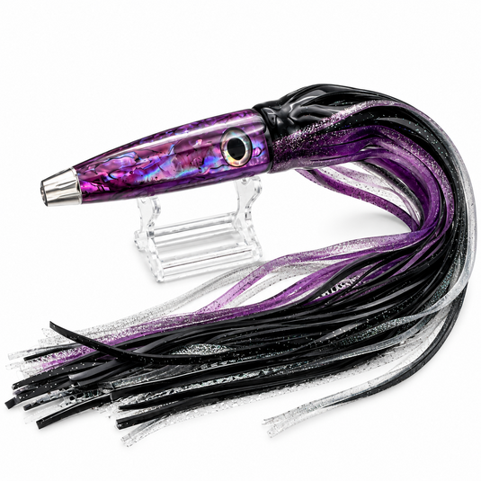 LMR Wahoo Trolling Dart Purple Reign Midnight Venom 5 oz with black, purple and silver skirts