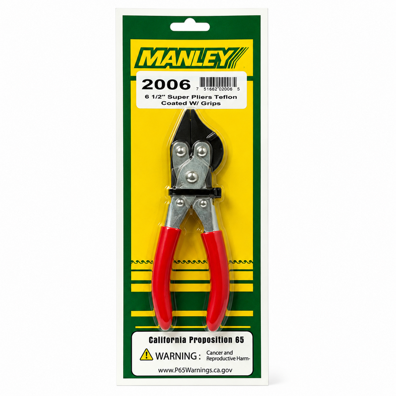 Load image into Gallery viewer, Manley 2006 6-1/2 inch Teflon Super Pliers with red grips in retail packaging

