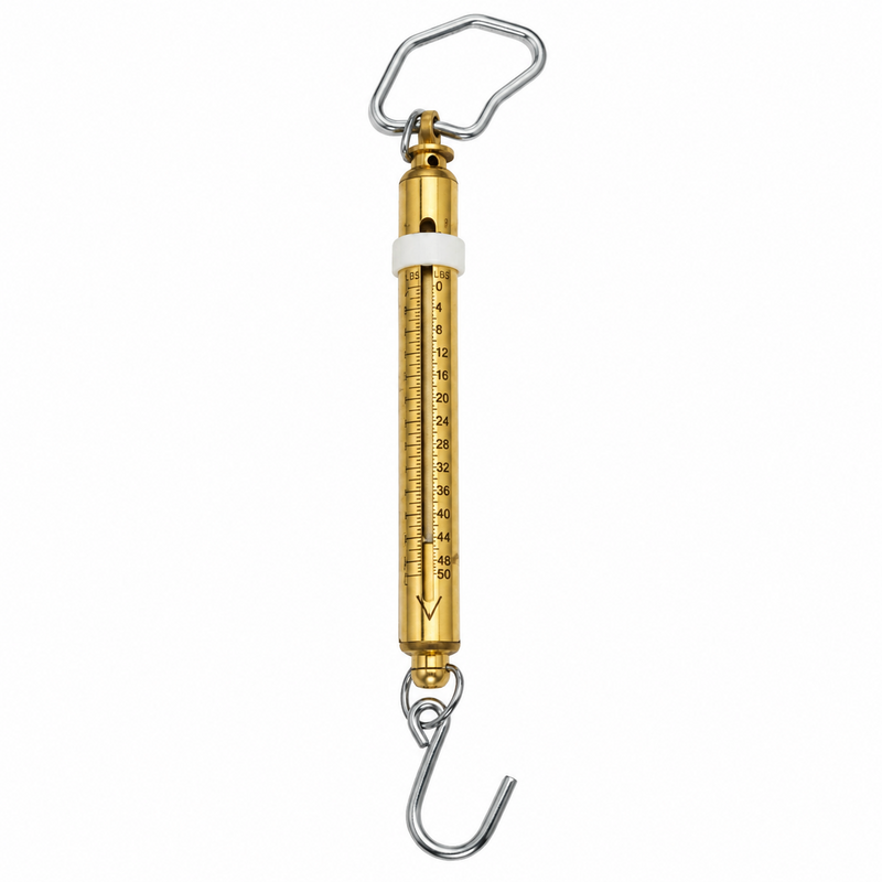 Load image into Gallery viewer, Manley 2012 50 lb brass fishing scale with Tell-Tale indicator ring and hanging hook
