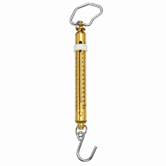 Manley 2012 50 lb brass fishing scale with Tell-Tale indicator ring and hanging hook