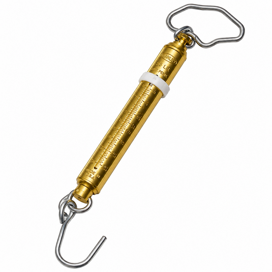Manley 2013 25 lb brass fishing scale with Tell-Tale ring and hanging hook