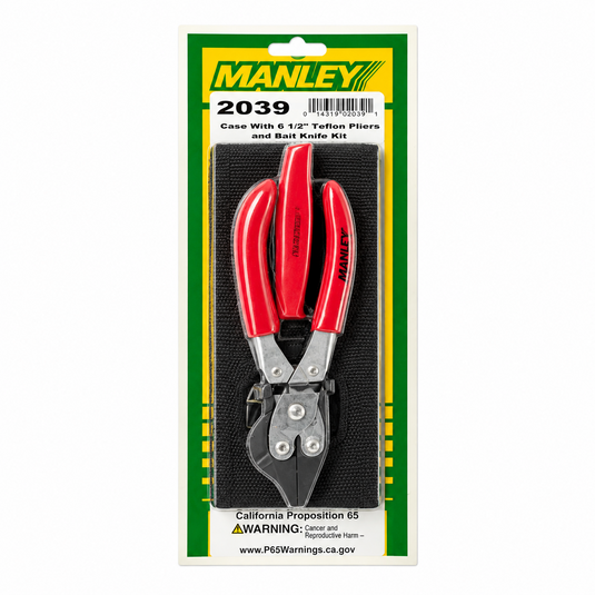 Manley 2039 6-1/2 inch Teflon pliers bait knife and clip-on case in retail packaging