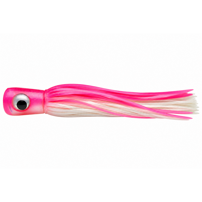 Load image into Gallery viewer, Mold Craft Standard Super Chugger 8¼ inch Purple/Silver trolling lure with purple glitter head, large eye, and purple, black, and silver skirt, side view on white background.
