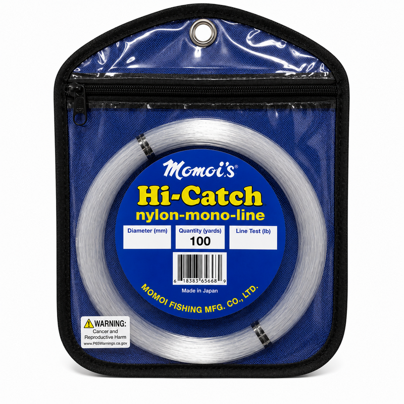 Load image into Gallery viewer, Momoi Hi-Catch clear nylon monofilament leader line in zippered pouch
