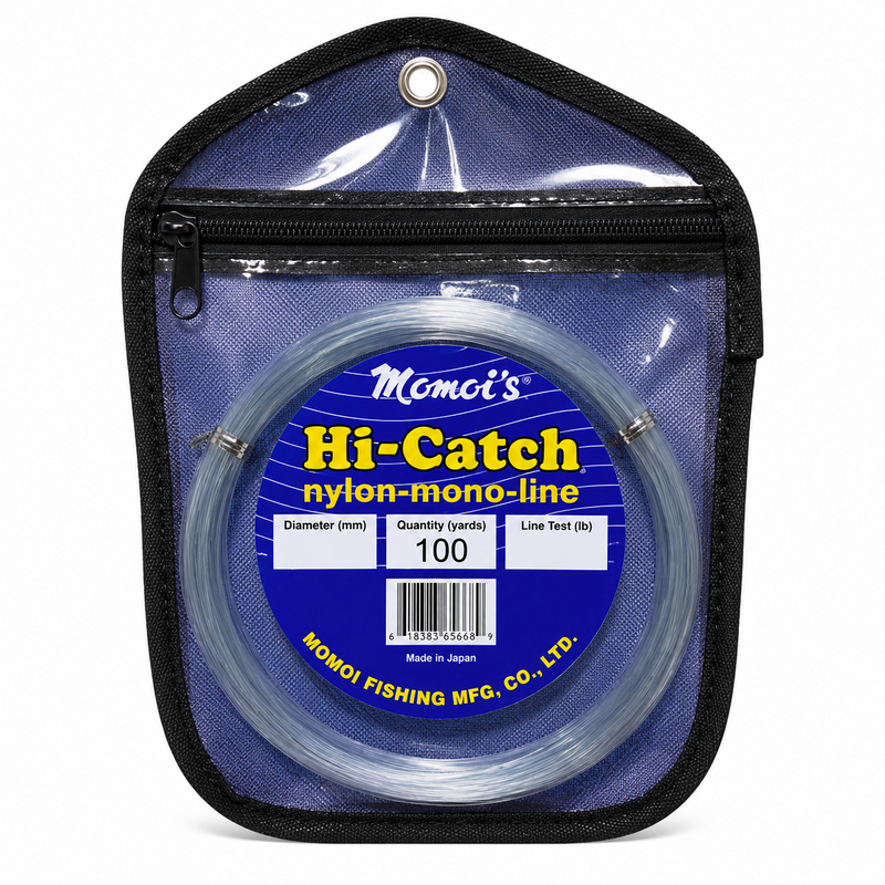 Load image into Gallery viewer, Momoi Hi-Catch Smoke Blue nylon monofilament leader line in 100-yard pouch
