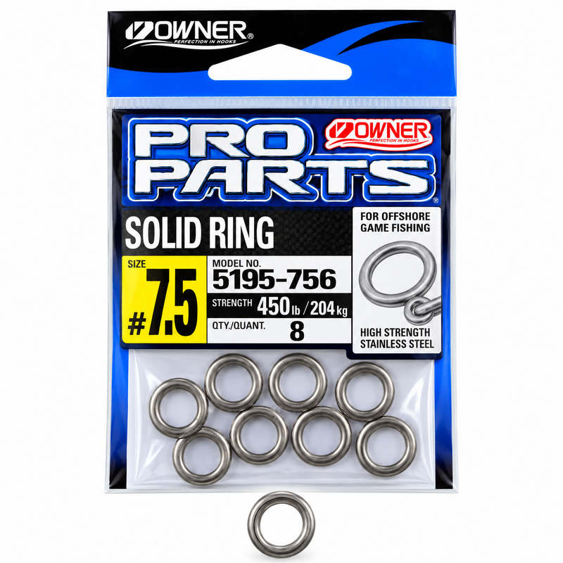 Load image into Gallery viewer, Owner Pro Parts Solid Ring Size 7.5 450 lb high strength stainless steel offshore fishing rings
