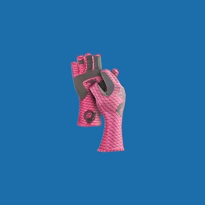 bowling fingers fish hook fingers Fish Monkey Half Finger Guide Gloves – Pink Scales – LMR Tackle