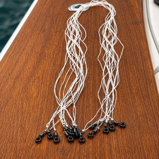 Ringer Swivels attached to pre-rigged fishing leaders for offshore bait rigging