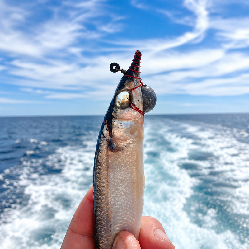Load image into Gallery viewer, Ballyhoo rigged with Ringer Swivels red pre-twisted wire for offshore fishing
