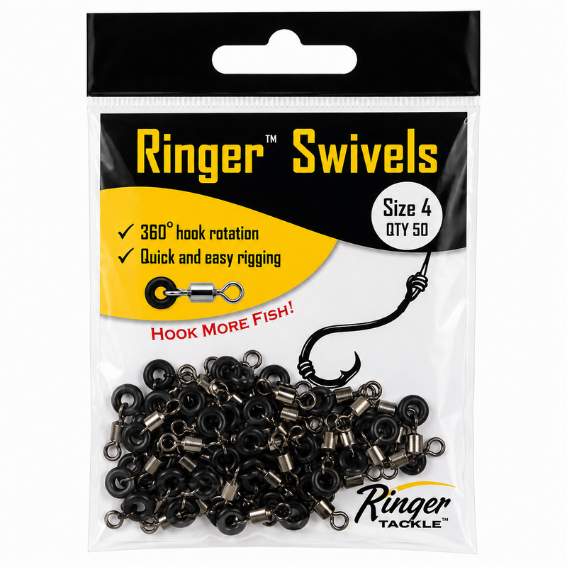 Load image into Gallery viewer, Ringer Swivels Size 4 50 pack for offshore fishing and bait rigging

