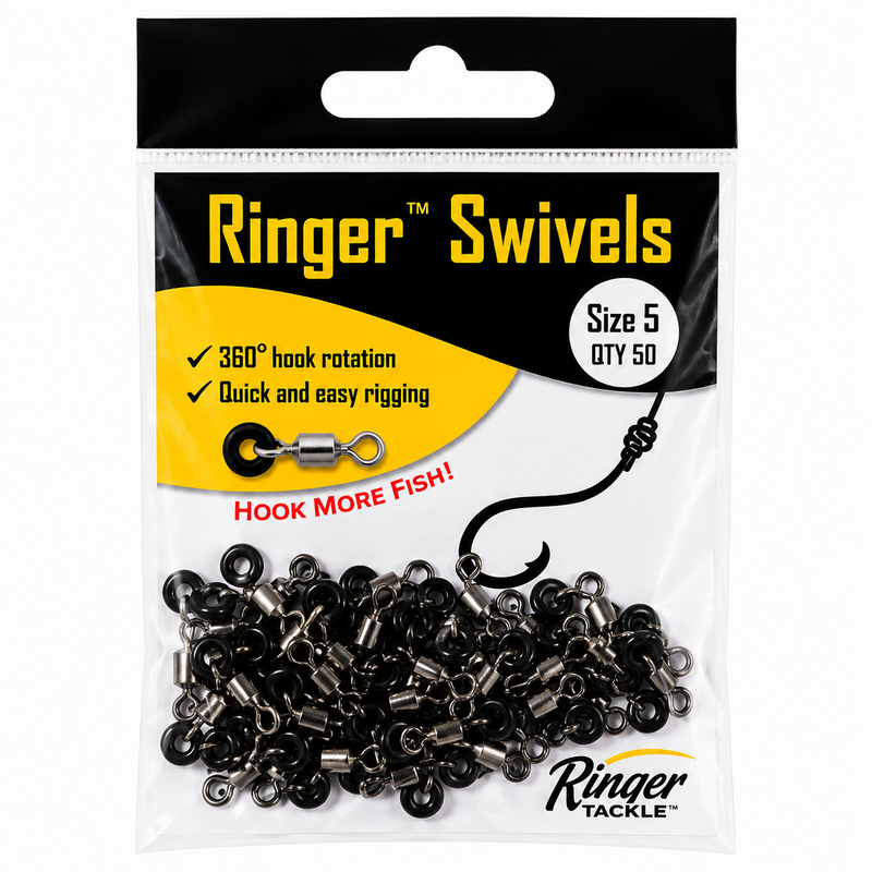 Load image into Gallery viewer, Ringer Swivels Size 5 50 pack for offshore fishing and bait rigging
